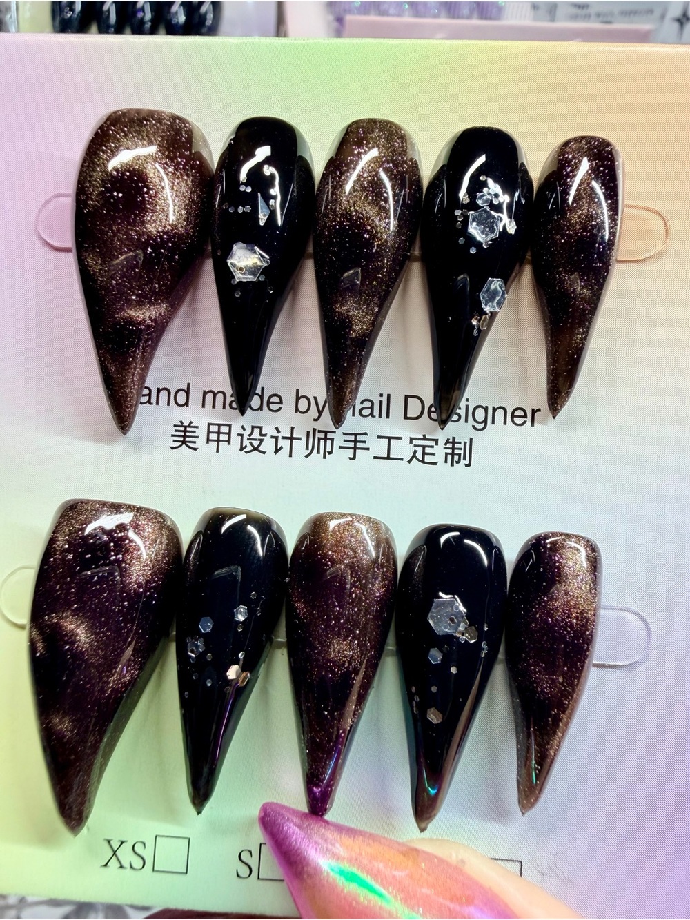 Handmade Black & Brown Glitter Claw Press-On Nails Size Large